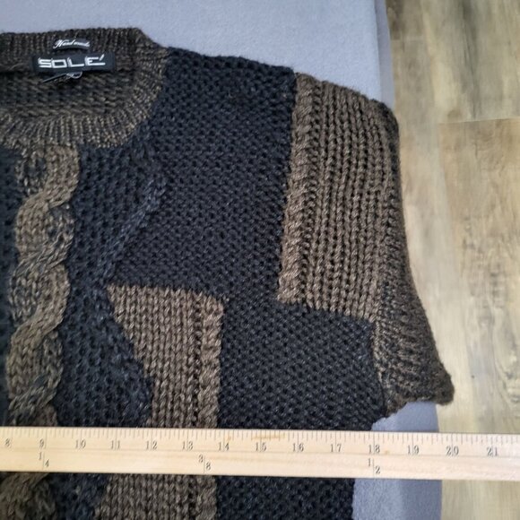 SOLE Men's Small VTG Sweater Brown/Black Pullover Retro Korea Ugly Old Money - Picture 3 of 5